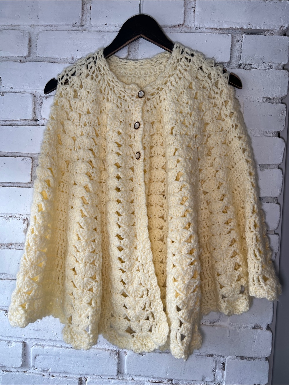Cream Crochet Openwork Women’s Sweater  shawl cardigan / stole